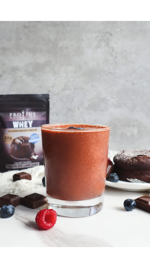 Creamy and Smooth Texture of Chocolate Lava Cake Whey Protein Shake by Proteus Nutrition