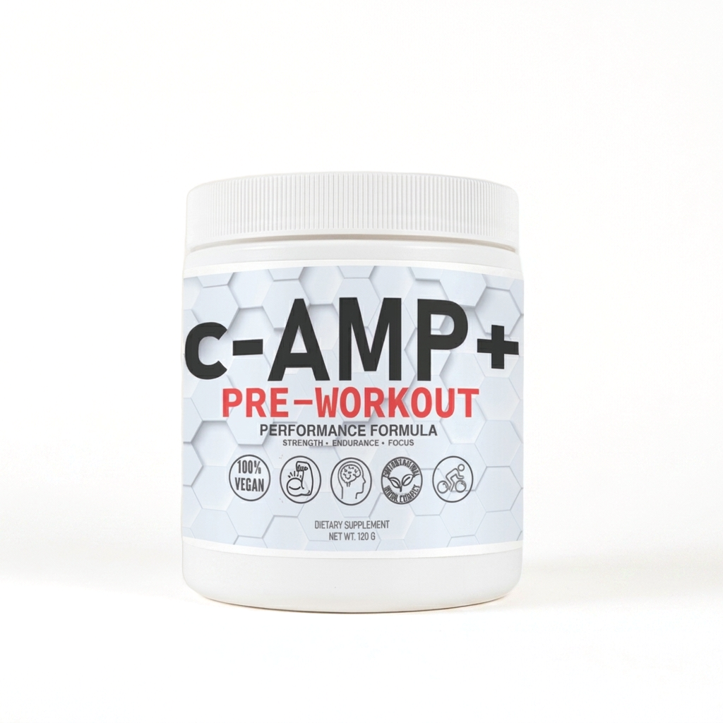 cAMP+ PreWorkout Powder - low caffeine, big boost product photo on white