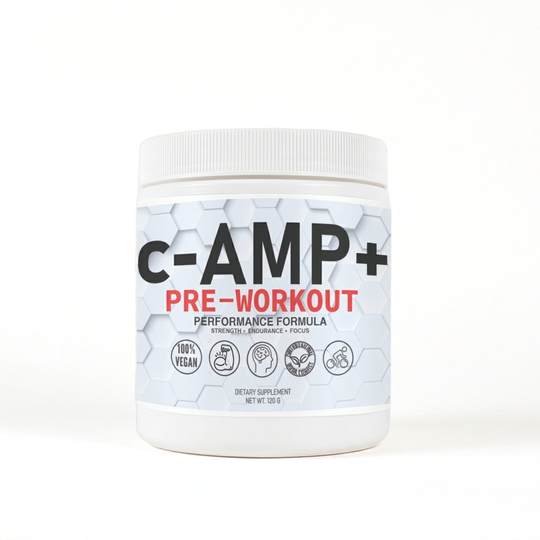 cAMP+ PreWorkout Powder - low caffeine, big boost product photo on white