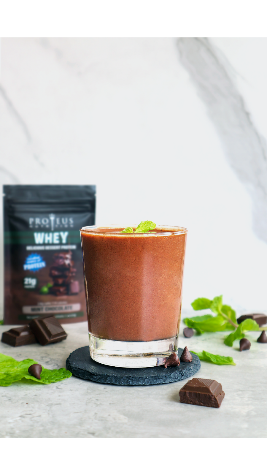 Creamy and Smooth Texture of Mint Chocolate Whey Protein Shake by Proteus Nutrition