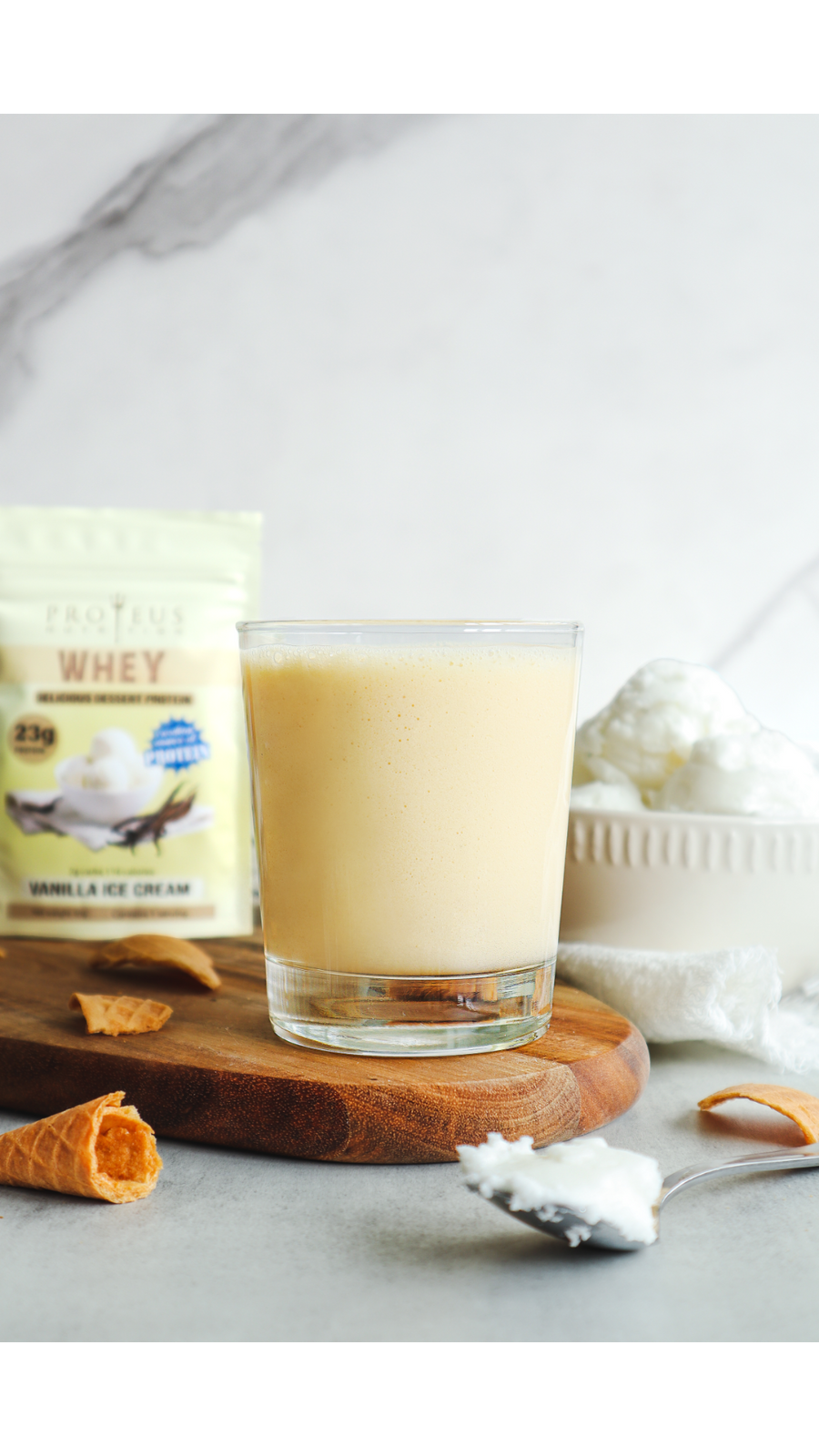 Creamy and Smooth Texture of Vanilla Ice Cream Whey Protein Shake by Proteus Nutrition